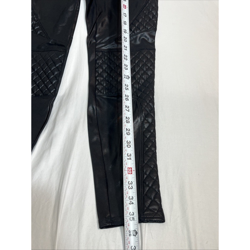 SPANX Quilted Faux Leather Leggings Black Size L Moto High Rise Tummy Control - Picture 5 of 9